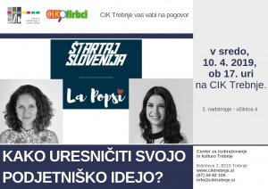 Plakat Štartaj Slovenija - kako uresničiti svojo podjetniško idejo? Na plakatu sta fotografiji predavateljic.