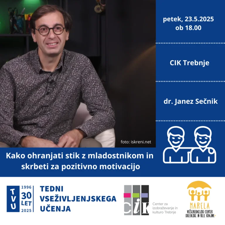 Plakat dogodka na katerem je fotografija dr. Janeza Sečnika.