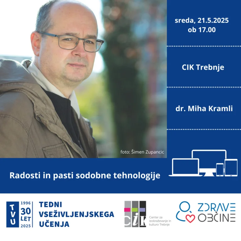 Plakat dogodka na katerem je fotografija dr. Miha Kramli