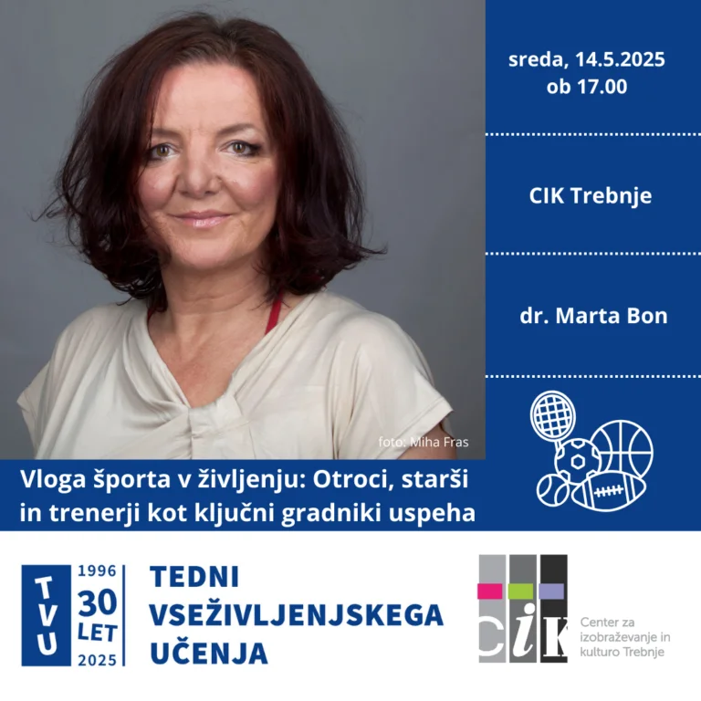 Plakat dogodka na katerem je fotografija dr. Marte Bon.