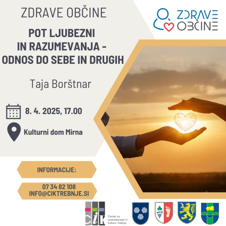 Plakat dogodka, na katerem je fotografija dveh rok, ki varujeta srce. V ozadju je sončni zahod.
